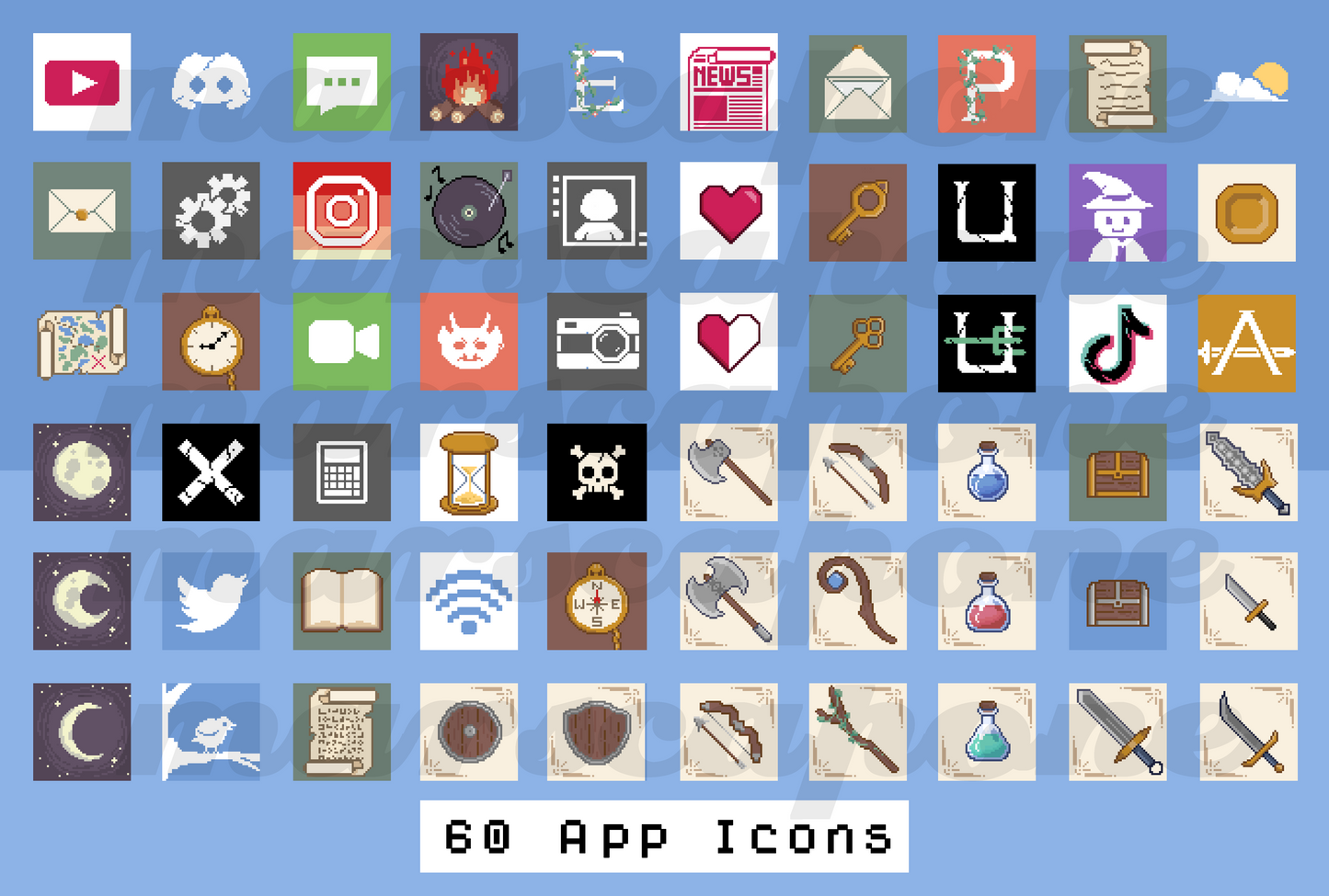 60 App Icon Pack  |  RPG Pixel Inspired  |  IOS App Icons  |  Digital Download